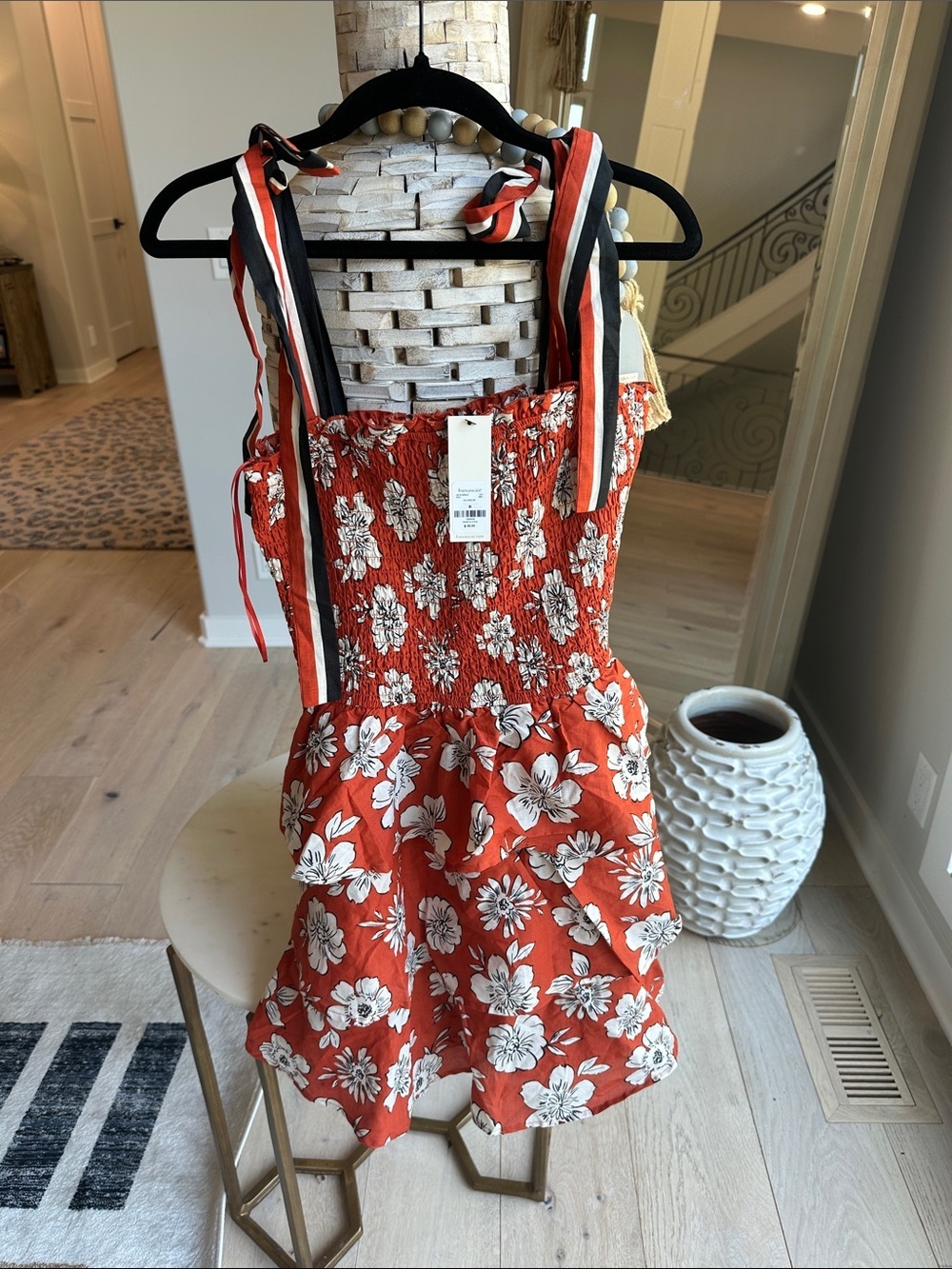 Francesca's Collections Red Floral Tie-Shoulder Sundress